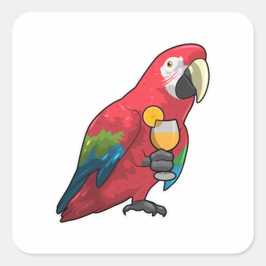 Parrot met glas Oranje sap Vierkante Sticker (Voorkant)