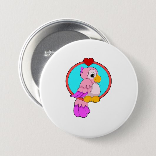 Parrot met hart ronde button 7,6 cm (Voorkant /achterkant)
