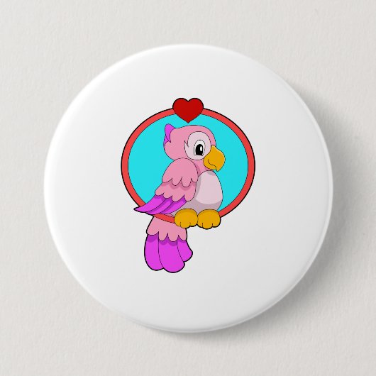Parrot met hart ronde button 7,6 cm (Voorkant)
