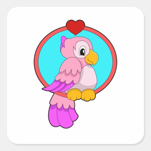 Parrot met hart vierkante sticker (Voorkant)