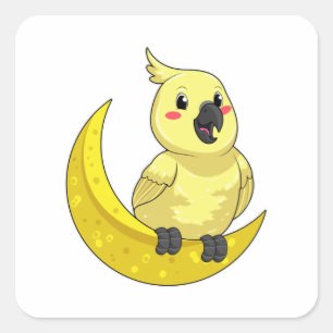 Parrot met Moon Vierkante Sticker