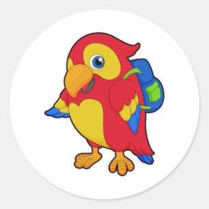 Parrot met rugzak ronde sticker