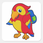 Parrot met rugzak vierkante sticker (Voorkant)