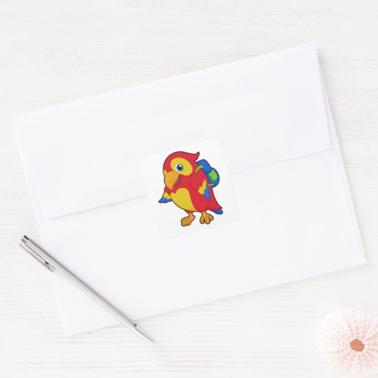 Parrot met rugzak vierkante sticker (Envelop)