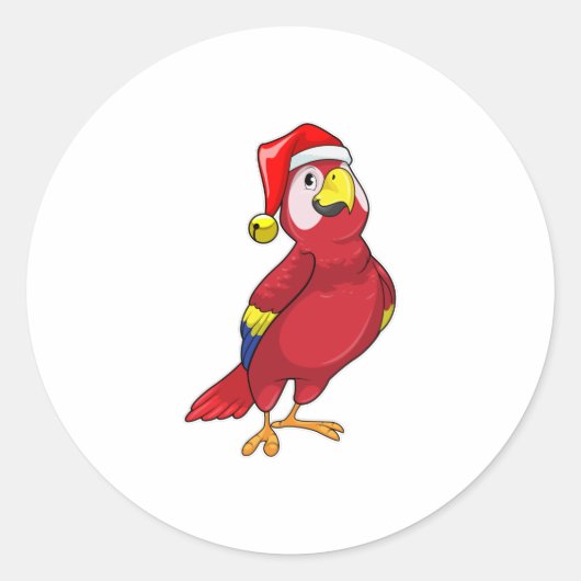 Parrot met Santa hat Ronde Sticker (Voorkant)