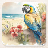 Parrot met Tropische Bloemen Kartonnen Onderzetters (Voorkant)