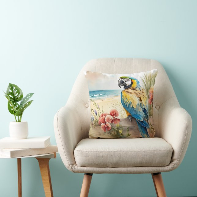 Parrot met Tropische Bloemen Kussen (Stoel)
