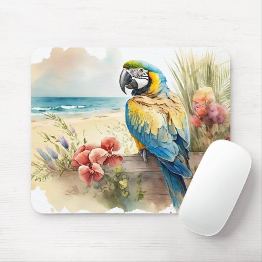 Parrot met Tropische Bloemen Muismat (Met muis)