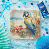 Parrot met Tropische Bloemen Papieren Bordje (Feest)