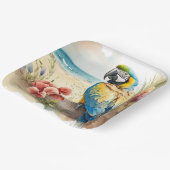 Parrot met Tropische Bloemen Papieren Bordje (Gebogen)