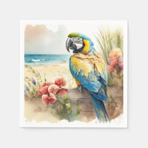 Parrot met Tropische Bloemen