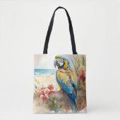 Parrot met Tropische Bloemen Tote Bag (Voorkant)