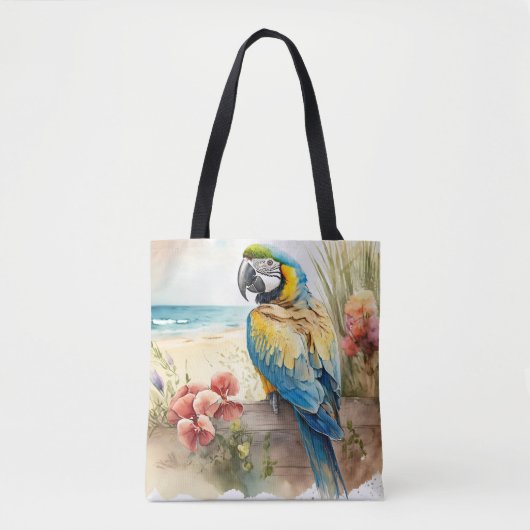 Parrot met Tropische Bloemen Tote Bag (Voorkant)