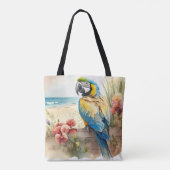 Parrot met Tropische Bloemen Tote Bag (Achterkant)