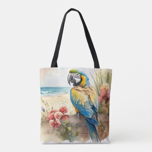 Parrot met Tropische Bloemen Tote Bag (Achterkant)