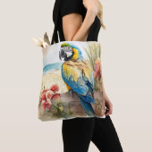Parrot met Tropische Bloemen Tote Bag (Dichtbij)