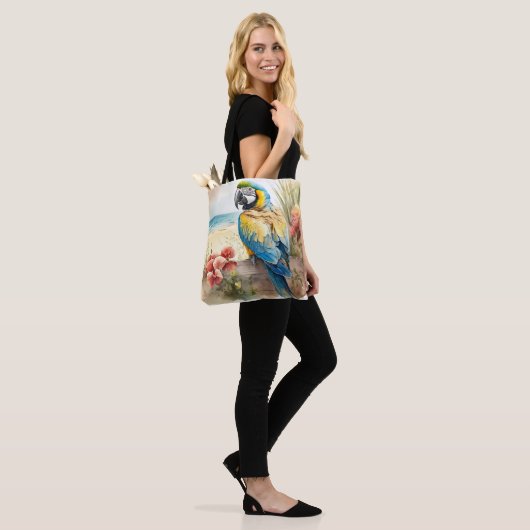 Parrot met Tropische Bloemen Tote Bag (Op model)