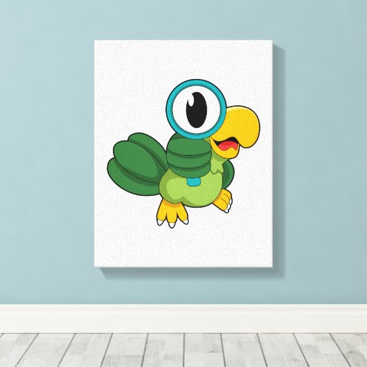 Parrot met vergrootglas canvas afdruk (Insitu (Houten vloer))