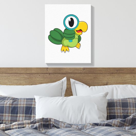 Parrot met vergrootglas canvas afdruk (Insitu (Slaapkamer))