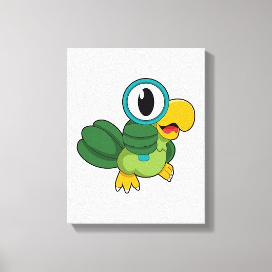 Parrot met vergrootglas canvas afdruk (Voorkant)