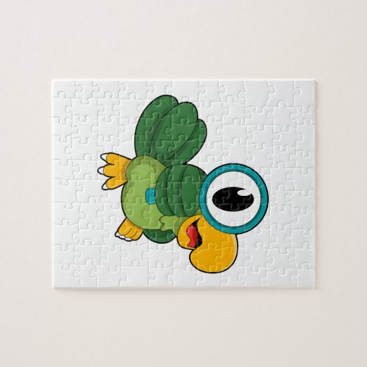 Parrot met vergrootglas legpuzzel (Horizontaal)