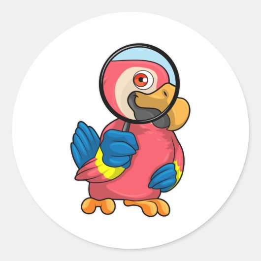 Parrot met vergrootglas ronde sticker (Voorkant)