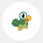 Parrot met vergrootglas ronde sticker (Voorkant)