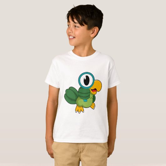 Parrot met vergrootglas t-shirt (Voorkant volledig)