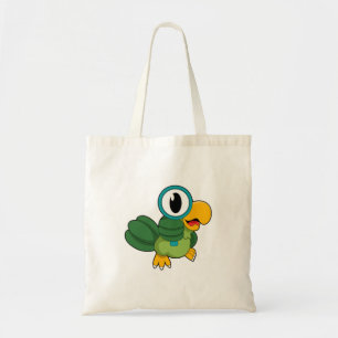 Parrot met vergrootglas tote bag