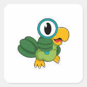 Parrot met vergrootglas vierkante sticker (Voorkant)