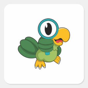 Parrot met vergrootglas vierkante sticker