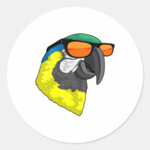 Parrot met zonnebril ronde sticker