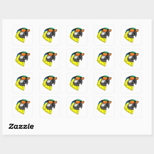 Parrot met zonnebril vierkante sticker (Vel)
