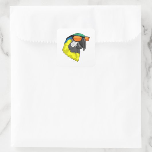 Parrot met zonnebril vierkante sticker (Tas)