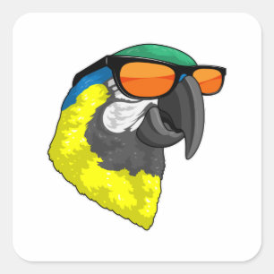 Parrot met zonnebril vierkante sticker