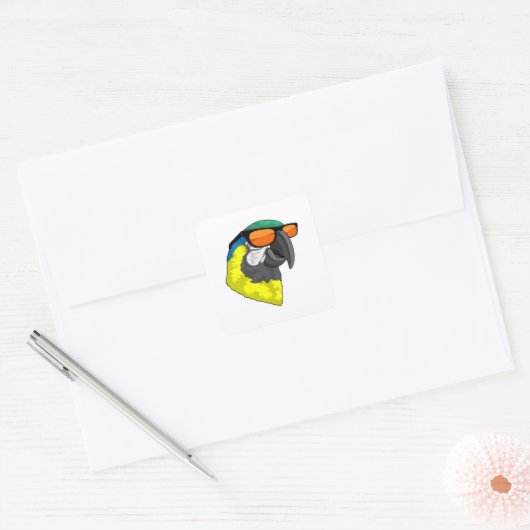 Parrot met zonnebril vierkante sticker (Envelop)