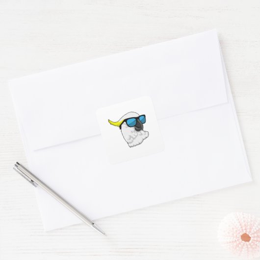 Parrot met zonnebril vierkante sticker (Envelop)