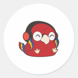 Parrot - Muziek met hoofdtelefoon Ronde Sticker