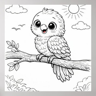 Parrot Nursery Kids Coloring Page  Poster