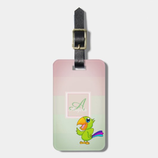 Parrot Ombre Striped Monogram-Gepersonaliseerd Bagagelabel (Voorkant verticaal)