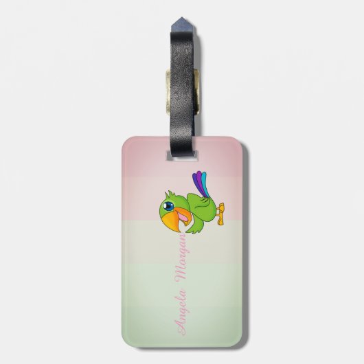 Parrot Ombre Striped Monogram-Gepersonaliseerd Bagagelabel (Achterkant verticaal)