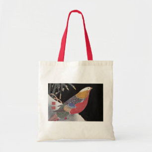 Parrot op de Branch van een bloeiende Roos Struik, Tote Bag