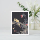 Parrot op de Tak, bloeiende Roos Struik, Jakuchu Briefkaart (Staand voorkant)