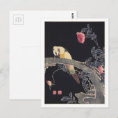 Parrot op de Tak, bloeiende Roos Struik, Jakuchu Briefkaart (Voorkant / Achterkant)