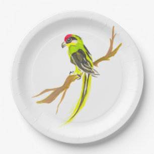 Parrot op een tak. Waterverf schilderen. Chinese k Papieren Bordje