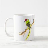 Parrot op een tak. Waterverf schilderen. Koffiemok (Links)