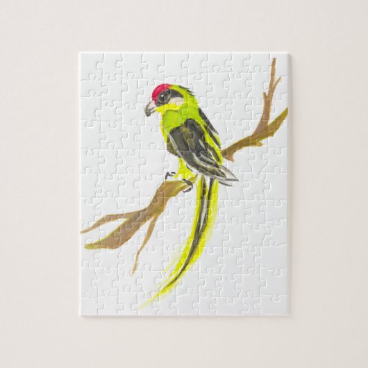 Parrot op een tak. Waterverf schilderen. Legpuzzel (Verticaal)