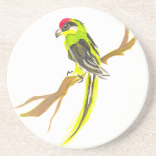 Parrot op een tak. Waterverf schilderen. Zandsteen Onderzetter