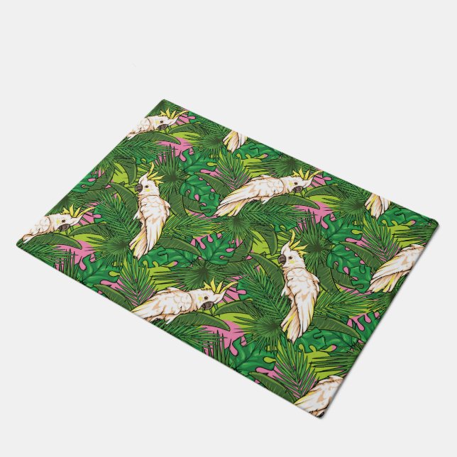 Parrot Patroon met palmbladeren Deurmat (Schuin)