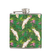 Parrot Patroon met palmbladeren Heupfles (Voorkant)